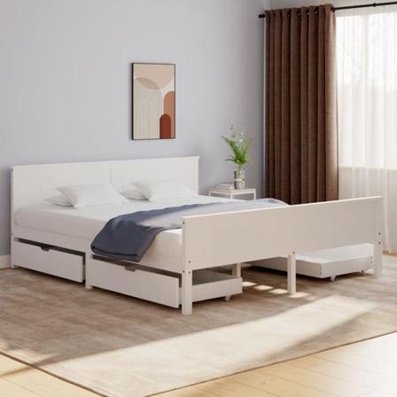 Vidaxl Sängram Med 4 Lådor Vit Massiv Furu 200x200 Cm Vit