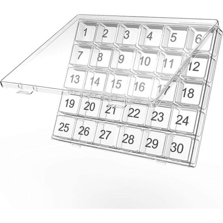 Månedlig pilleæske én gang om dagen - 30 dages pilleæske - Let at åbne - Store rum Bærbar etui til rejser Hvid