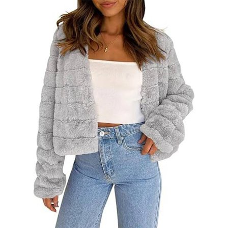 Dame Cropped Faux Fur Jakker Lange Ærmer Åben Front Fluffy Korte Frakker
