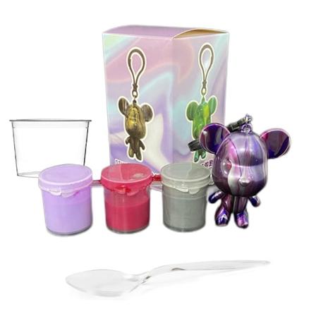 DIY Fluid Bear Keychain PVC Vinyl Håndlavet Sød Bjørn Maleri Legetøjssæt til Hjemmedekorationer Maleri Håndværk Gaver Sølv Rose Lilla