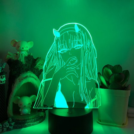 JUSTUP Anime Frank Zero Two 3D Yövalo 16 Väriä Makuuhuoneen Koristeellinen Anime-Lamppu Led Illuusio -- Malli A (Musta Istuin)