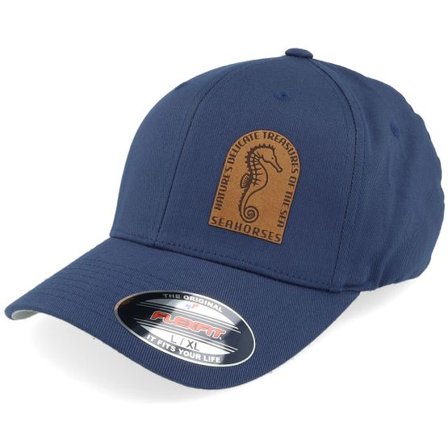 Iconic - Blå flexfit Keps - Sea Horse Wooly Combed Navy Flexfit @ Hatstore