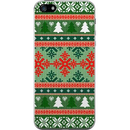 Kompatibel Mobilcover til Apple Apple iPhone 5 Jule-inspireret strikkeopskrift i rødt, grønt og hvidt med snefnug, hjerter og grantræer der skaber