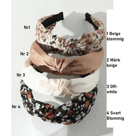 Handgtord diadem med knyted satin C:a 30~35cm. bred(1beige blom.)