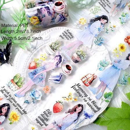 2M / Rulle Washi Pet-Tape Piger Blomster Diy Dagbog Dekoration Æstetisk Klistermærke Transparent Blomster Journaling Scrapbooking Materiale Girls8