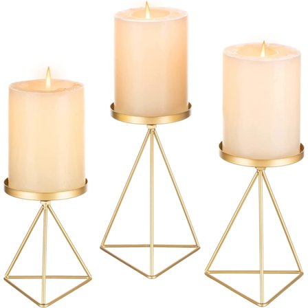 Metalliske lysestaker - Sett med 3 gull lysestaker, moderne geom
