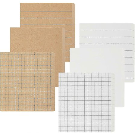 6 Pakning Kraft Selvklebende Notater, 480 Ark 3x3 Tommer Selvklebende Notater med Linje, Kraftpapir Linjerte Rutenett Sider Selvklebende Memo Notater