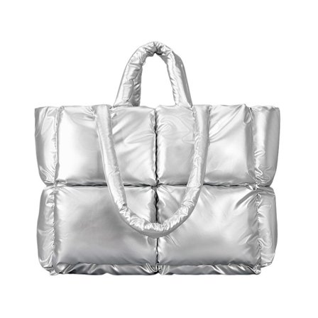 Stor Puffer Tote Bag Quiltad Puffer Handväska SILVER