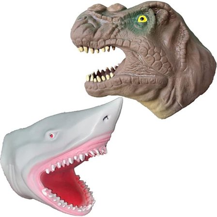 Hånddukke Legetøj Realistisk Latex Dyr Hvalhaj og Brun Dinosaur Havdyr Hoved Rolle Badelegetøj Gave til Drenge Piger Småbørn Voksne, Festgave