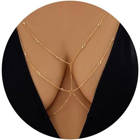 Kroppskjede Mote og Y Rhinestone Brystkjede High-End Bikini Kroppskjede for Kvinner 100CM