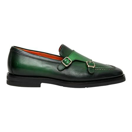 Santoni Leather double-buckle loafer Grøn, Herre Loafers, Størrelse: 44 EU