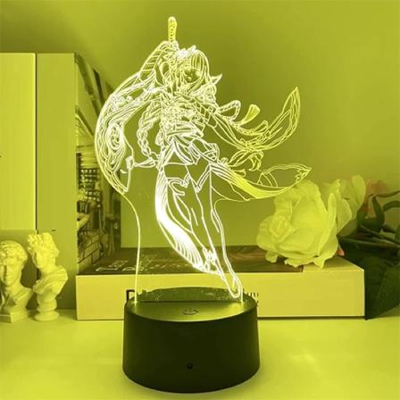 Genshin Impact Raiden Shogun Baal Modell LED 3D Lampe Illusionslys Skrivebordslampe Japansk Anime Lys, for Barneromsinnredning Nattely