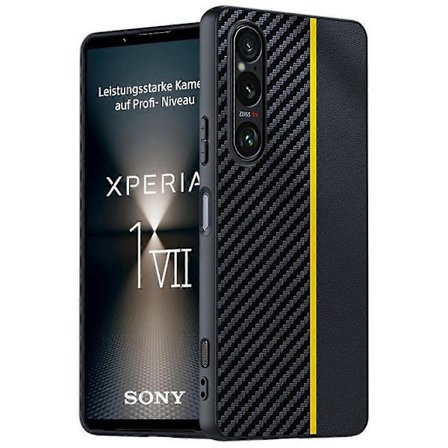 För Sony Xperia 1 VII Fodral Läder + PC Hårt Telefonskal Kolfibertextur GS