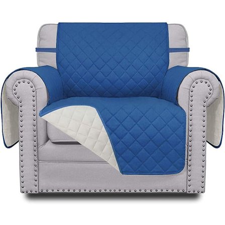 Sofa Overtræk Vendbart Sofa Betræk Møbelbeskytter Sovesofa Betræk Elastiske Stropper Kæledyr Børn Hund Kat (Stol, Blå/Elfenben)