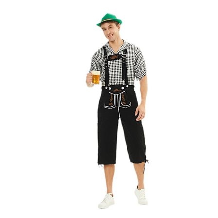 Munich Oktoberfest Kläder Herr Rutig Skjorta Overall Kostym Scenföreställningskläder