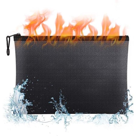 Tulenkestävä asiakirjakotelo - vetoketjullinen kassapussi, 25 cm x 33 cm - musta