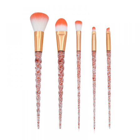 5 st transparenta enhörningsmakeupborstar, orange gypsophila spiralhandtag löst puder foundation set skönhetsmakeupverktyg
