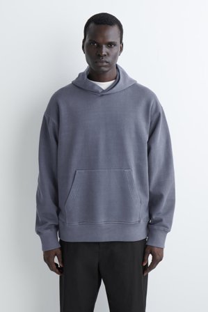 COS Men's Washed Cotton-Jersey Hoodie in Blue