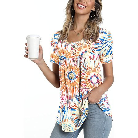 Dame Henley Skjorter til Forår-Sommer Knap Tunic Toppe 2023 Casual Kortærmet Bluse T