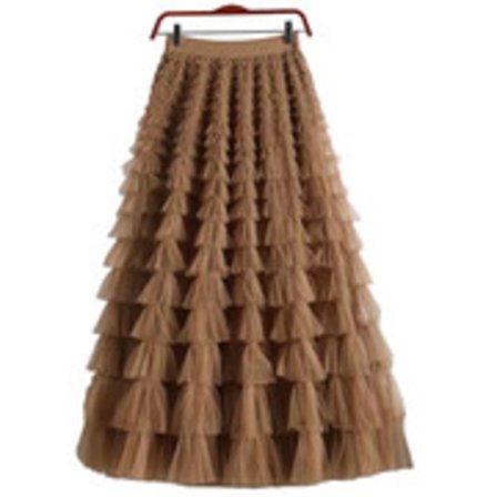 Ny dame multi-lags tylskørt med flæser, høj talje Mørk Khaki