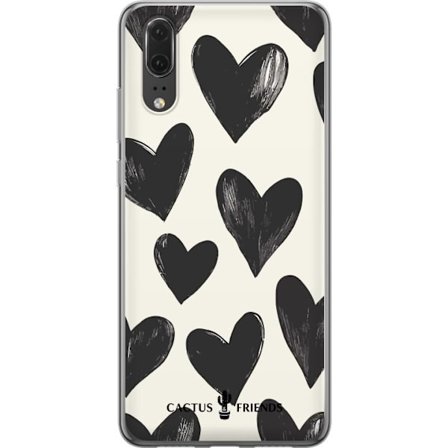 Kompatibelt Mobildeksel til Huawei Huawei P20 Cactus and Friends - Bold Black Love Pattern