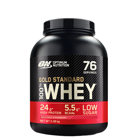 Optimum Nutrition 100% Whey Gold Standard Valleprotein 2273 g, Delicious Strawberry - Bodyman.dk