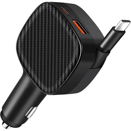 3-in-1 USB-C tupakansytyttimen laturi, 85 W Max pikalataava autolaturi 70 cm sisäänvedettävällä PD 3.0 Type-C -kaapelilla