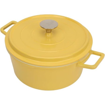 Emaljoitu hollantilainen uunipata, tarttumaton pata kaksoiskahvoilla ja kannella, suuri kapasiteetti, syvä valurautapata (keltainen)