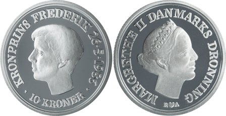 Danmark 1986 - Kronprins Frederik 18 år - 10 kr. - Sølvmønt