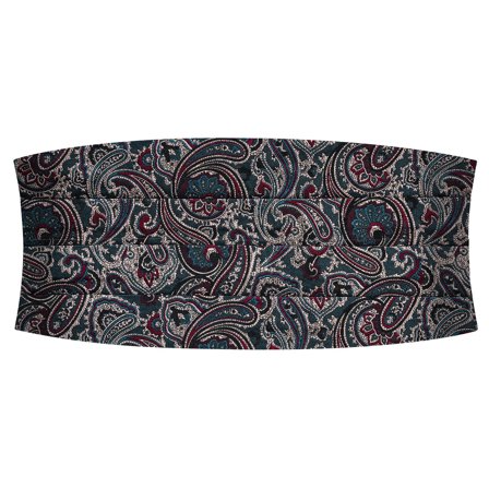 Fascia da smoking in seta con motivo paisley blu scuro e verde scuro per uomini - Fasce da smoking