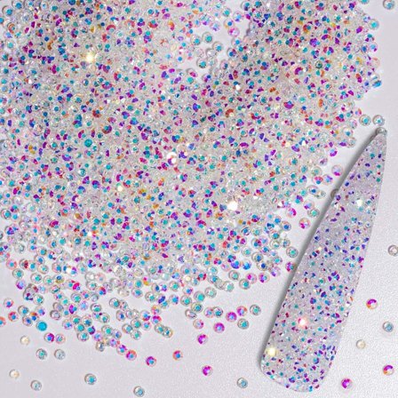 Et sett med 10000 1,2 mm regnbueglass mini-rhinestones for kreativitet
