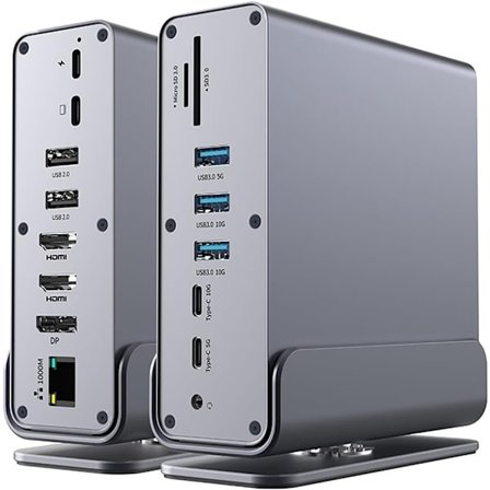15 i 1 USB-C dockingstation 4K@30Hz HDMI og DisplayPort, 3xUSB 3.0, 2xUSB 2.0, PD 100W opladning, 1000Mbps RJ45 Ethernet til Windows og macOS