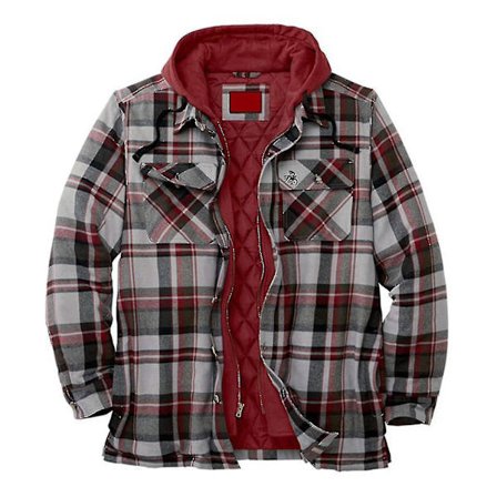 Quiltet Tykk Rutete Langermet Løs Jakke Herre Hettegenser Quiltet Foret Flanell.S.Rød