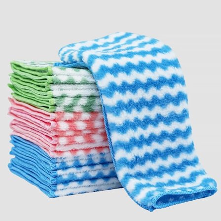 Sett med 10 kluter, 25 x 25 cm, korallfleece + bomull, oppvaskkluter kjøkkenhåndklær, mikrofiberklut