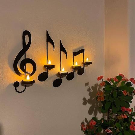 4 stk svart musikknote vegglampe, musikknote venstre nøkkel lysholder diskantnøkkel veggdekor vintage lysestake