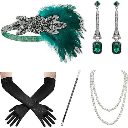 1920'er Great Gatsby Tilbehørssæt til Kvinder, Flapper Pandebånd Hovedbeklædning Brølende 20'er Kostume Tilbehørssæt