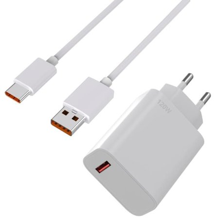 Snabbladdare 120W - Xiaomi - Kompatibel med 13 Pro/12 Pro/Redmi Note 13 Pro Plus - USB-A - USB-C - 1m