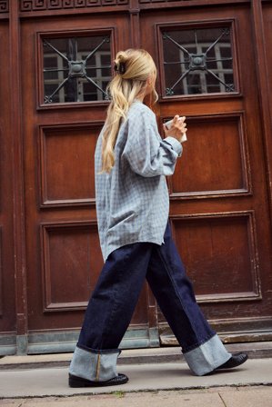 Victoria Quitzau x NA-KD Kariertes, transparentes Hemd - Hemden - BlauCheckeRot - EU 42