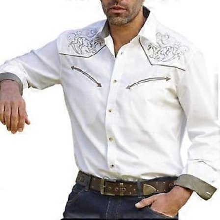 Herreskjorte Vintage Western Cowboy Trykk Enkelknäppt Slim Fit Langermet Nedfelt Krage Knapper (M hvit)
