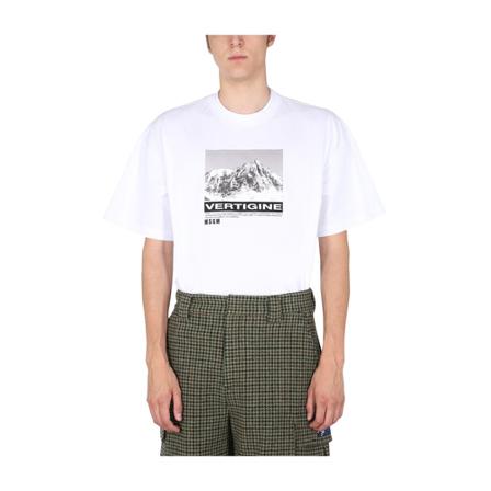 Msgm, T-Shirt With Vertigo Print Biały, Mężczyzna, Rozmiar: M