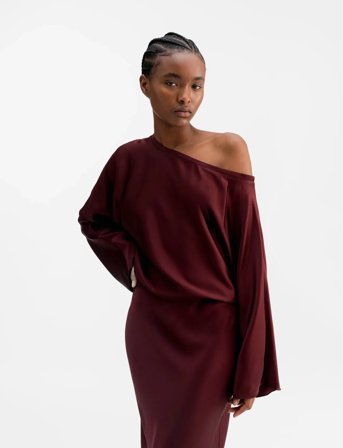 Ahlvar Gallery Alma Satin Blouse - Burgundy - M
