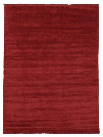 Wol Vloerkleed Eén Kleur Handloom Fringes Donkerrood Groot