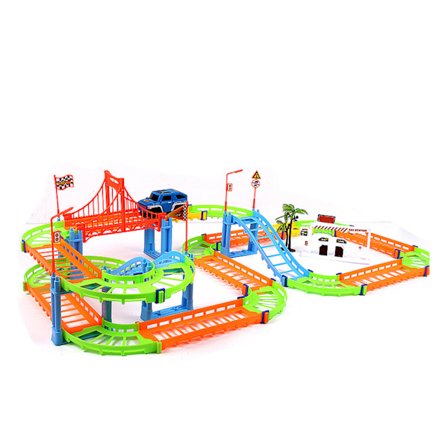 Elektrisk togbane legetøj udsøgt håndværk sikker pædagogisk racerbil bane legetøj med kokospalme til børn farverige