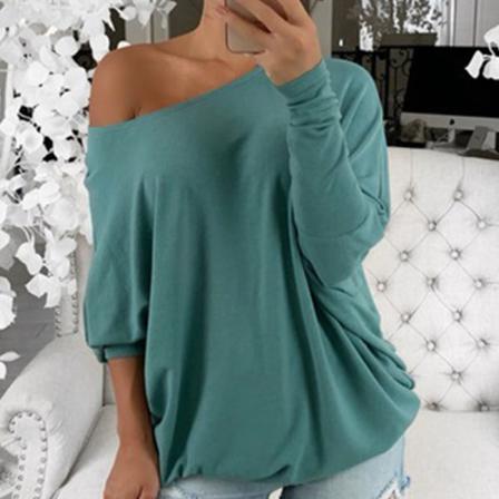 T-shirt Med Rund Hals För Kvinnor Off Shoulder Pullover