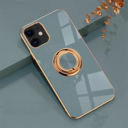 Lyxigt Stilrent Skal ‘iphone 13‘ Med Ring Ställ-funktion Guld Blue Dark Blue