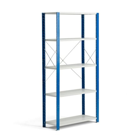 Hyllställ, grundsektion, 2100x1065x600 mm, blå, ljusgrå hyllplan