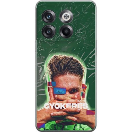 Yhteensopiva Puhelinkuori OnePlus 10T Lamine Yamal Barcelonan pelipaidassa, jossa on neonvaloja ja punaisia ja sinisiä salamoita dramaattisessa efekti