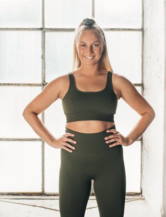 aim ́n Khaki Ribbed Seamless Bra - Green - XS