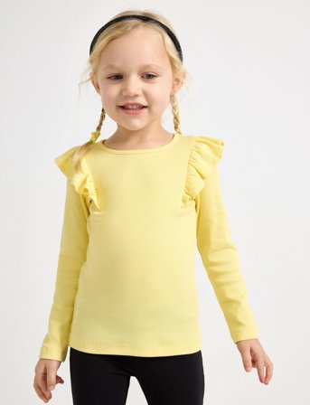 Lindex Top L S Rib With Frill - Yellow - 92