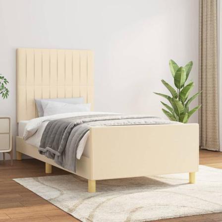 Vidaxl Sängram Med Huvudgavel Gräddvit 90x190 Cm Tyg Kräm